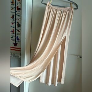 Super-high-slit maxi skirt/slip - peach pink nude